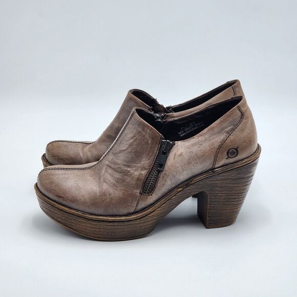 Born Famke Taupe Leather Heeled Clog Booties Size 7.5 - Picture 5 of 11
